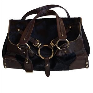 Donna Karen Y2K leather and pony hair slouchy bag (fL)
